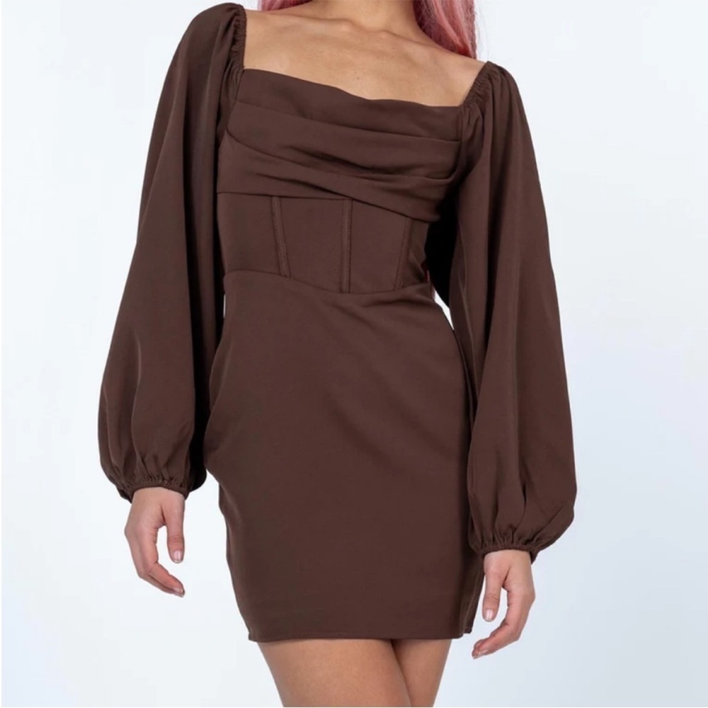 Princess Polly Fall Corset Brown Long Sleeve Mini Dress